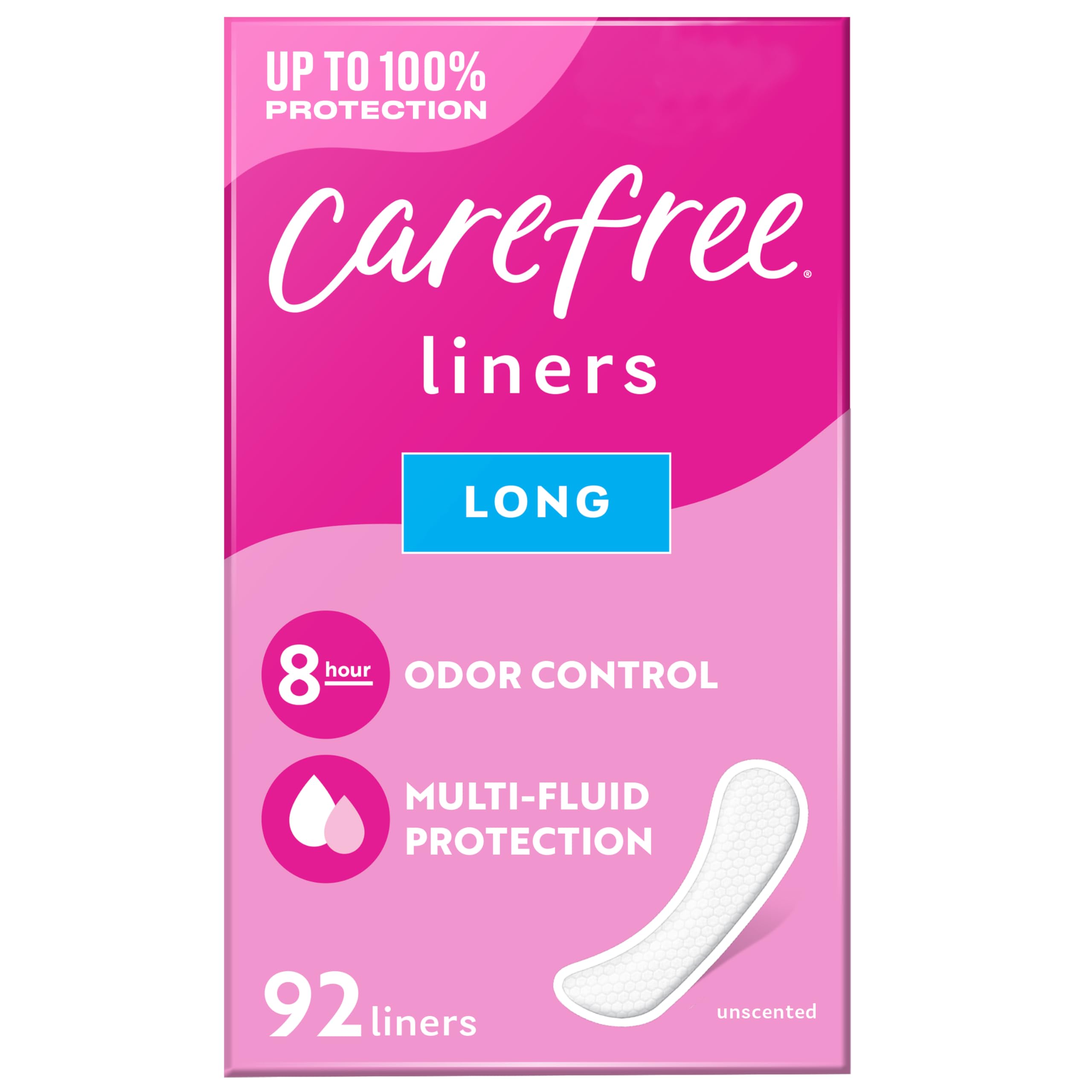Carefree Panty Liners, Long Liners, Unwrapped, Unscented, 92ct