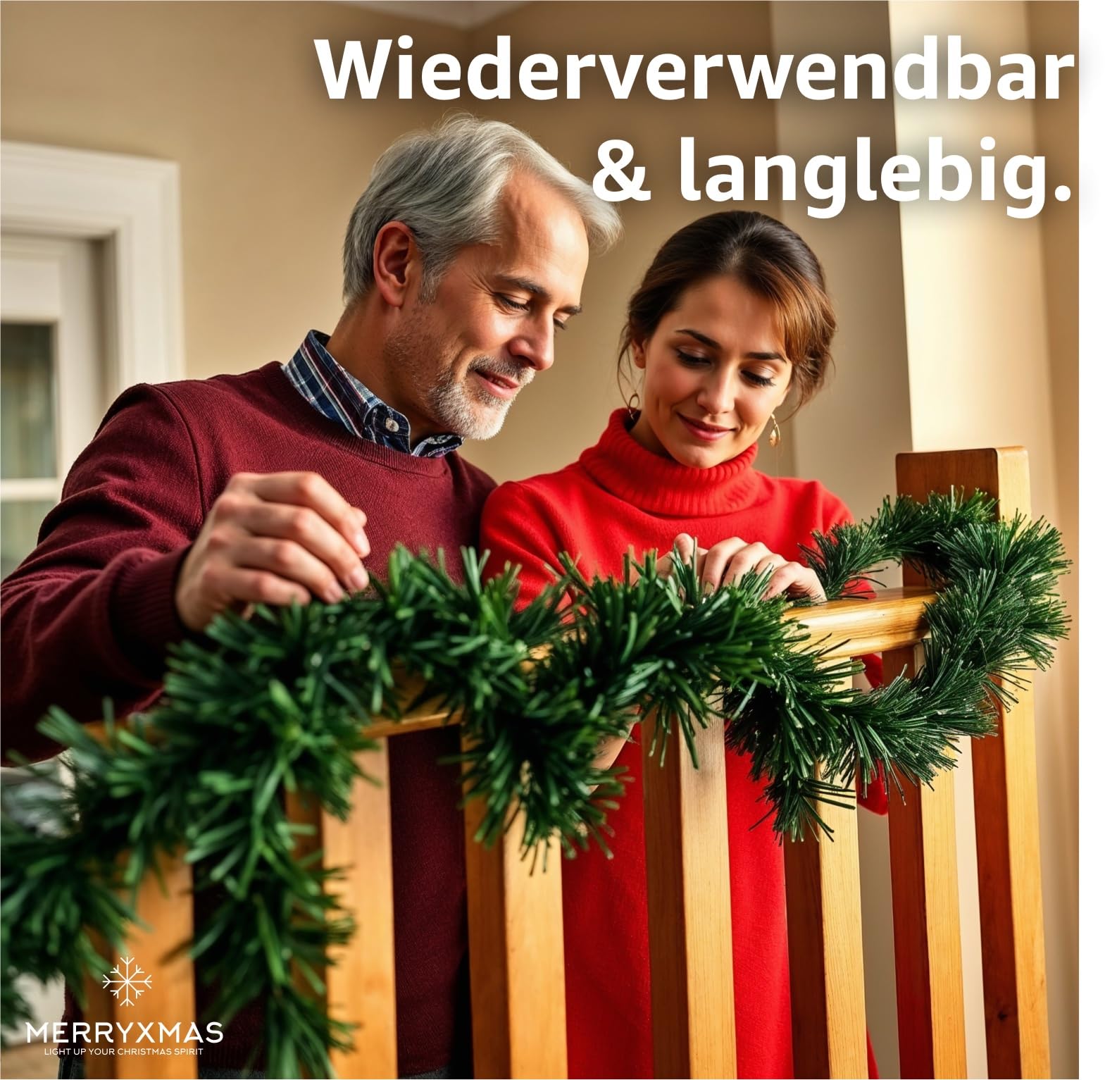 3X XXL Girlande 10 m Weihnachtsgirlande grün - Dekoration an Weihnachten - Weihnachtsdekoration mit Tannenmotiv