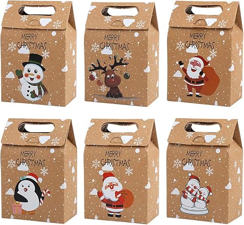 CCINEE 12 bolsas de papel kraft de Navidad, galletas de estraza y bolsas de caramelos, bolsas de papel kraft plegables de Papá Noel con renos de