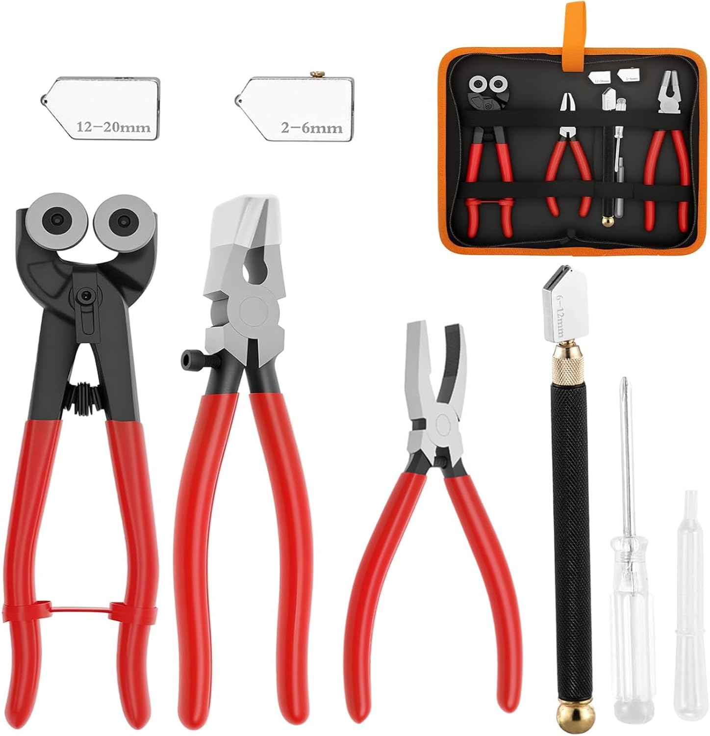 10PCS Glass Cutting Tools Kit,Glass Cutter 2-20mm with Glass Running Pliers Breaking Pliers Wheeled Tile Nippers Curved Jaws Mosaic Tools Smooth Cutting for Stained Glass Mosaics Mirror Tiles DIY Cut