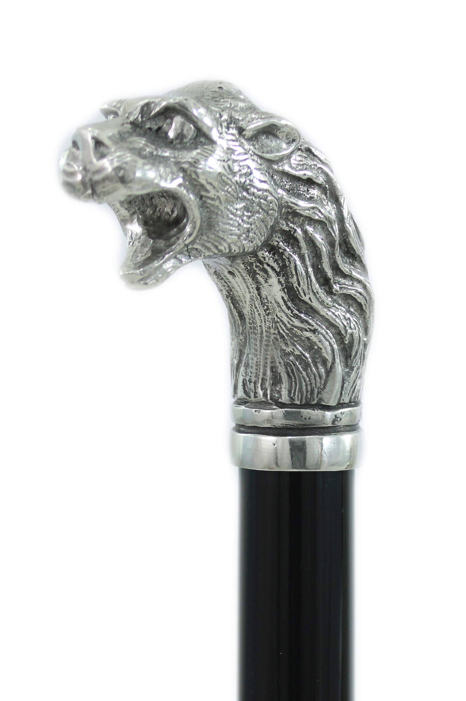 Bastón de paseo CAVAGNINI de madera y peltre puro León elegante para ancianos ceremonia (negro)