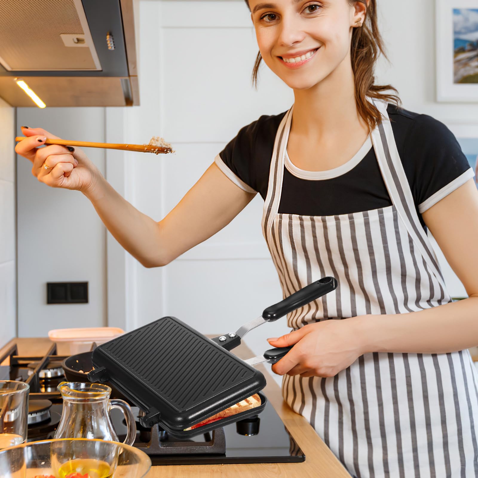 Sartén para Sándwich de Doble Cara Antiadherente Negra de Aluminio