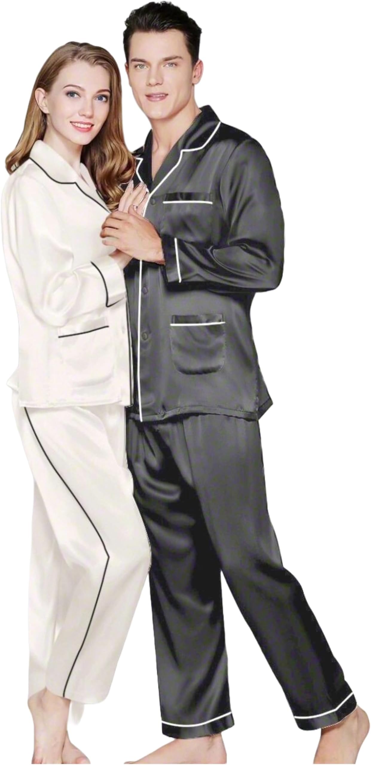 Luxury Couples Night Suit White/Grey