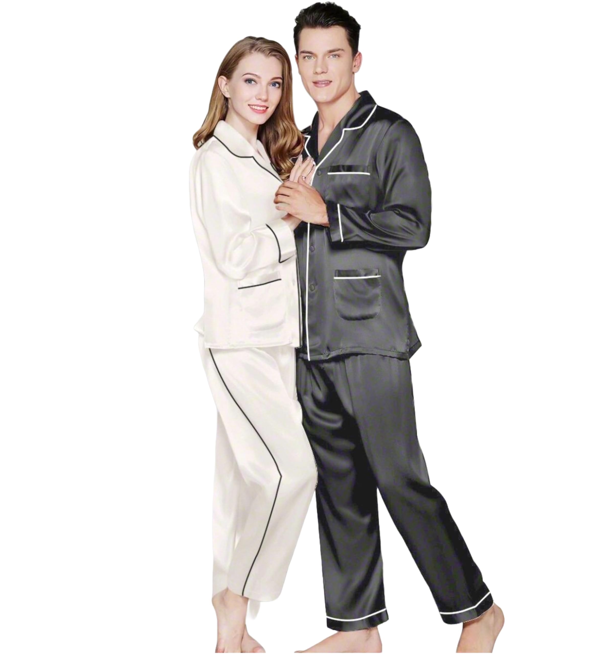 Luxury Couples Night Suit White/Grey
