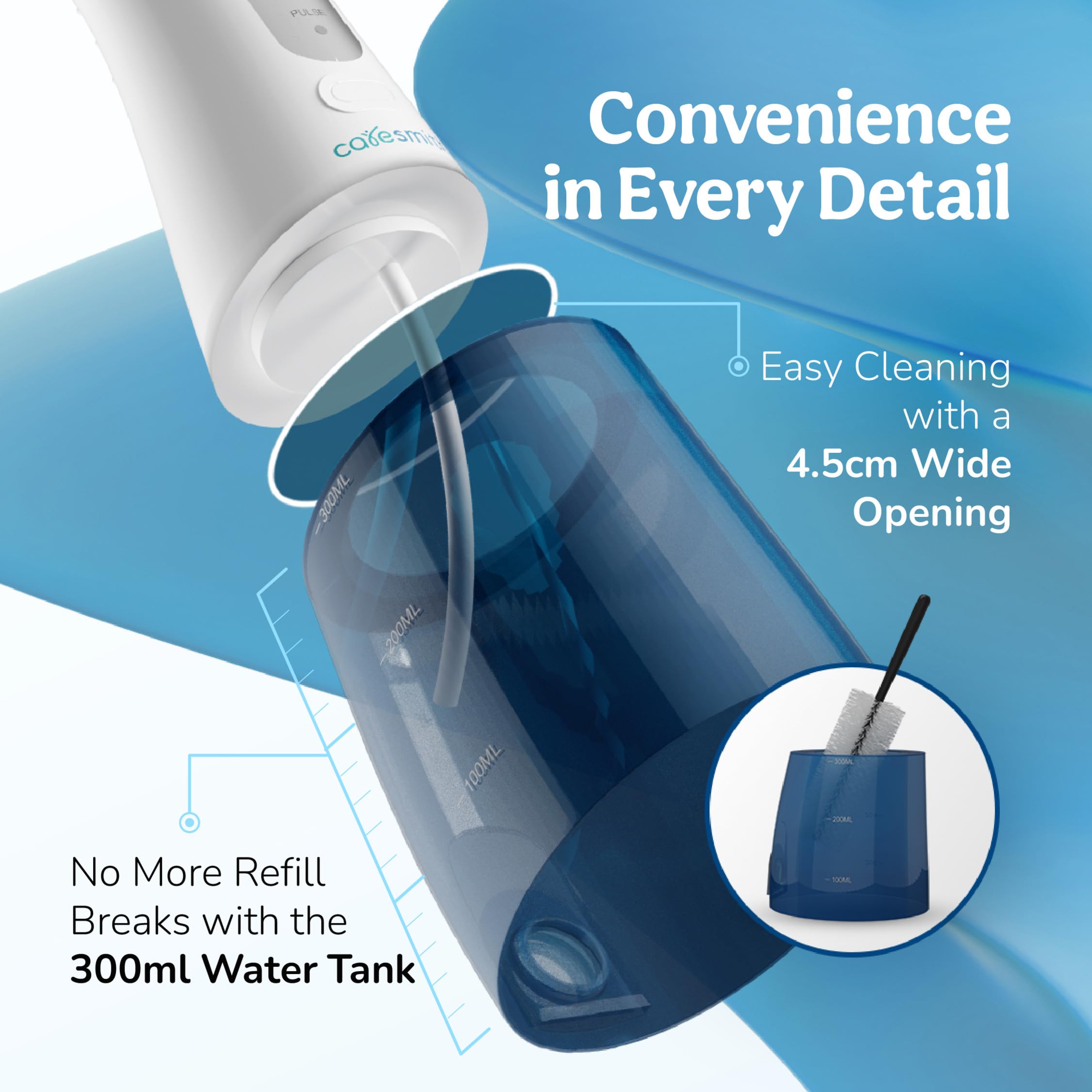 Caresmith Professional Cordless Dental Flosser | 300 ml Large Detachable Water Tank | 3 Modes | IPX7 Waterproof | Oral Flosser 2