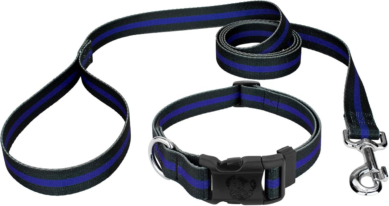 Country Brook Petz - Thin Blue Line Everyday Dog Collar and Leash - Military and Camo Collection Featuring Rugged Designs (1/2 Inch, Extra Small)