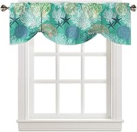 Vista 26 de Cenefa de amarre para ventanas, cortinas náuticas costeras de coral oceánico, cenefas con bolsillo para barra, tratamientos para ventanas