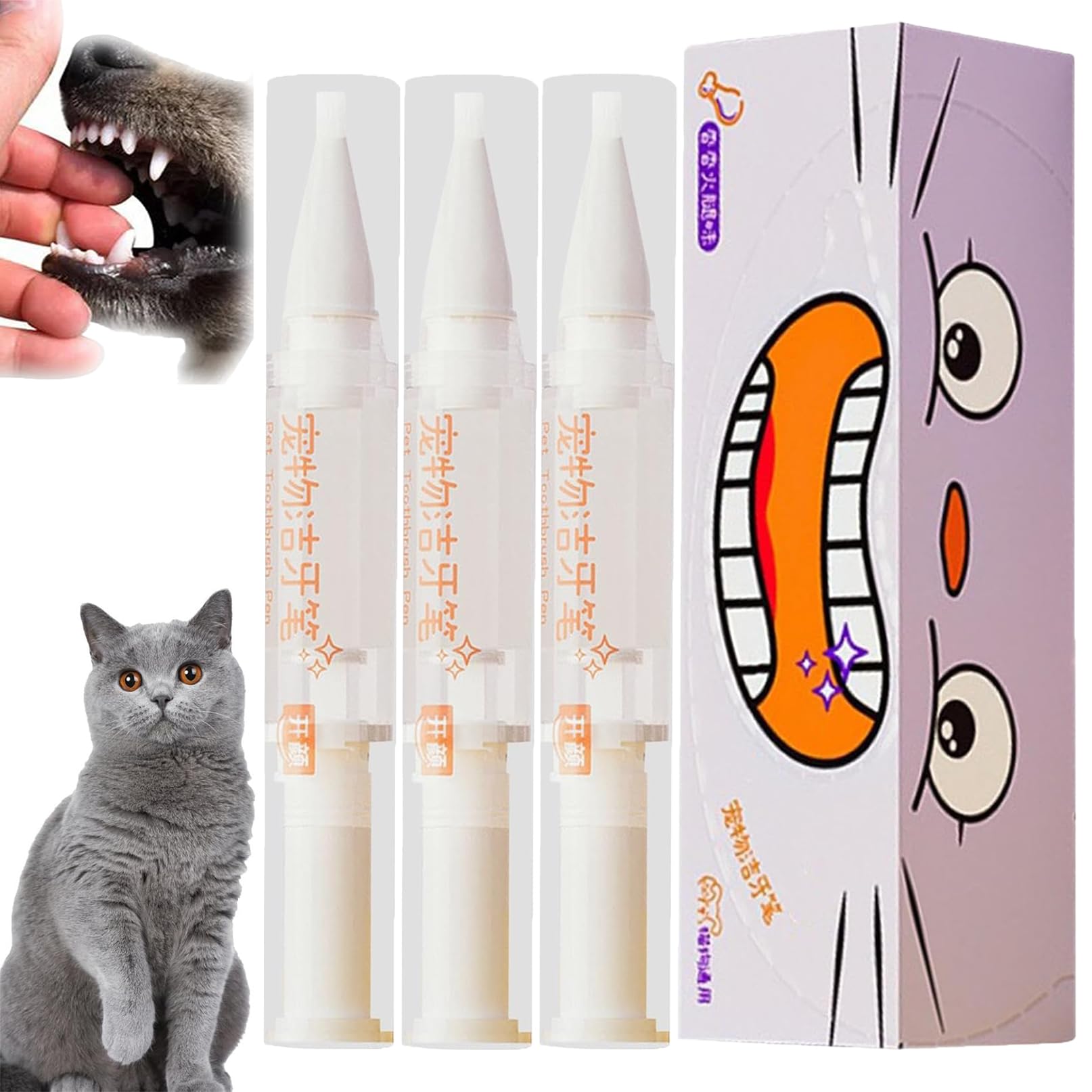 3 x Pet Toothbrush Pen, Toothbrush Pen for Dogs, Pet Toothbrush Pen, Toothbrush Cleaning Pen for Pets, Dental Care Dog, Natural Plants Tartar Remover Tool