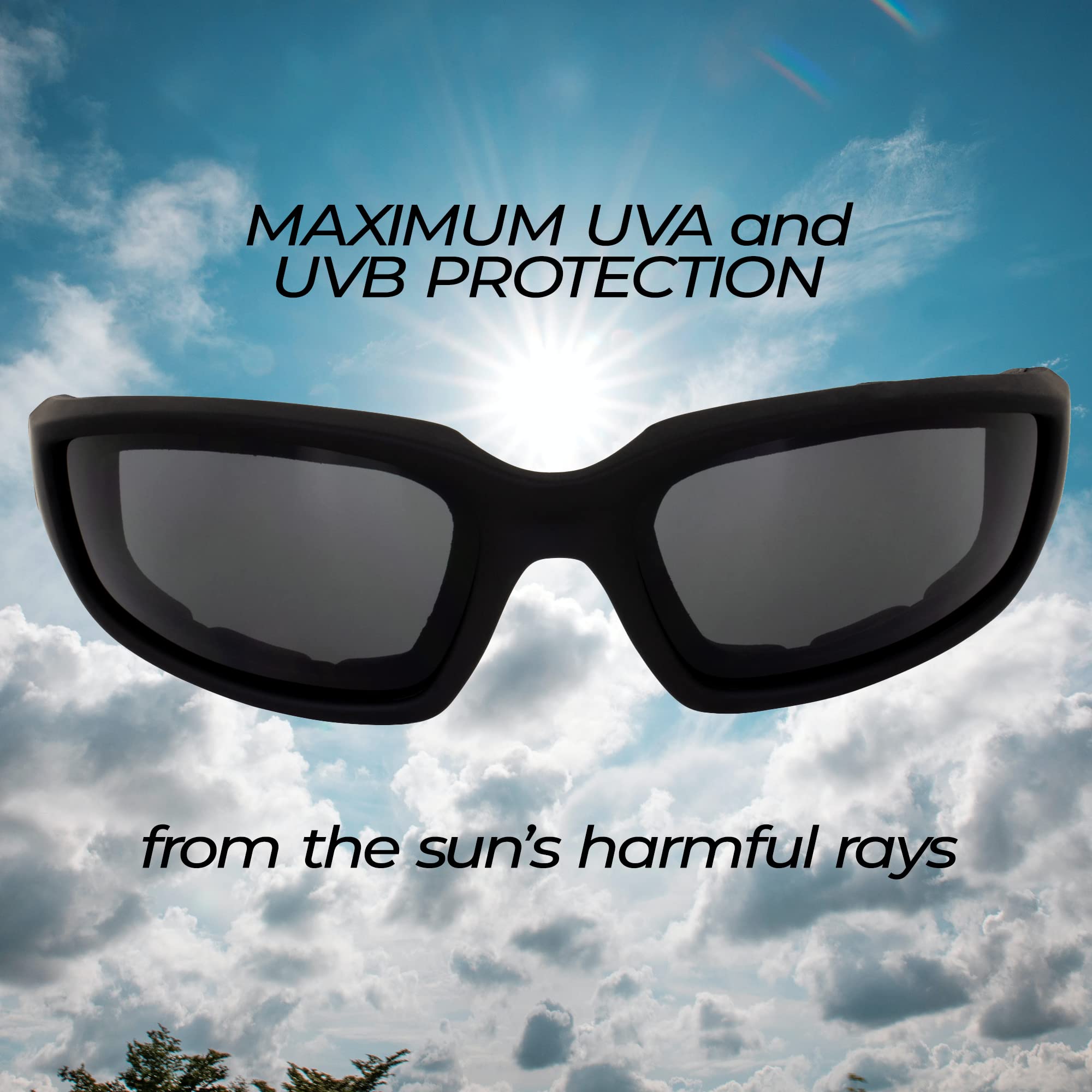 Global Vision Kickback Foam Padded Motorcycle Riding Sunglasses ATV Smoke Lens & Free Pouch