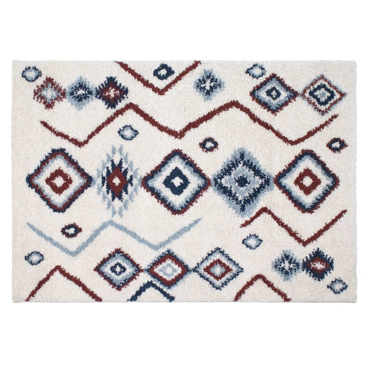 Tapis décoratif Ivoire Bleu et Terracotta Esprit Berbère 120 x 170 cm - Atmosphera