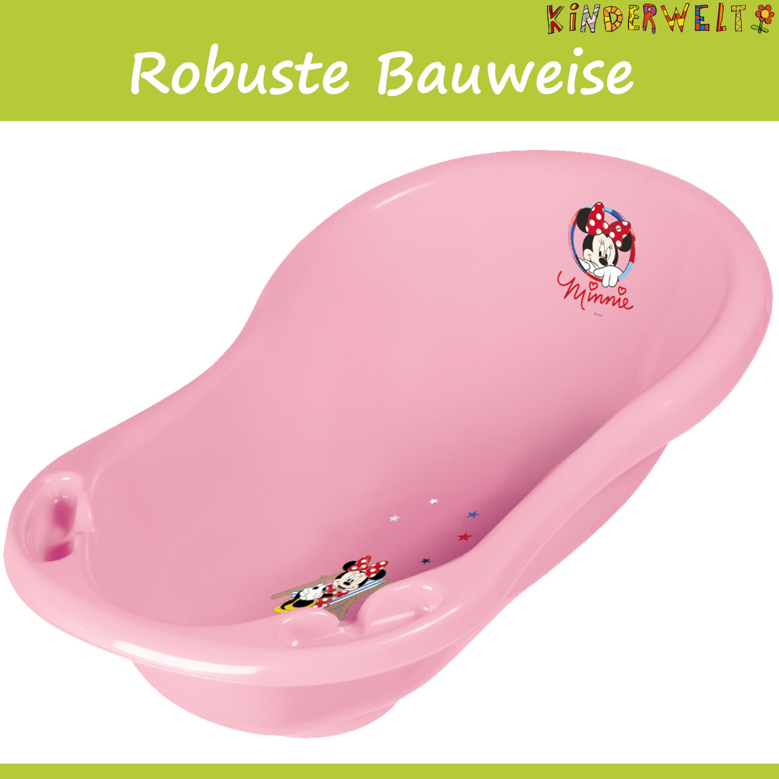 KiNDERWELT Babywanne 84 cm - Baby Badewanne mit Disney Minni Maus Motiv - BPA-Frei - Wanne zum Baden für Babys und Neugeborene - rosa