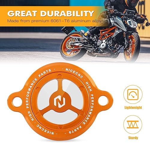 Miniatura 6 de NICECNC Tapa de tapón de filtro de aceite de motor transparente naranja compatible con KTM DUKE 125/200/250/390 2016-2023, RC 125/200/390