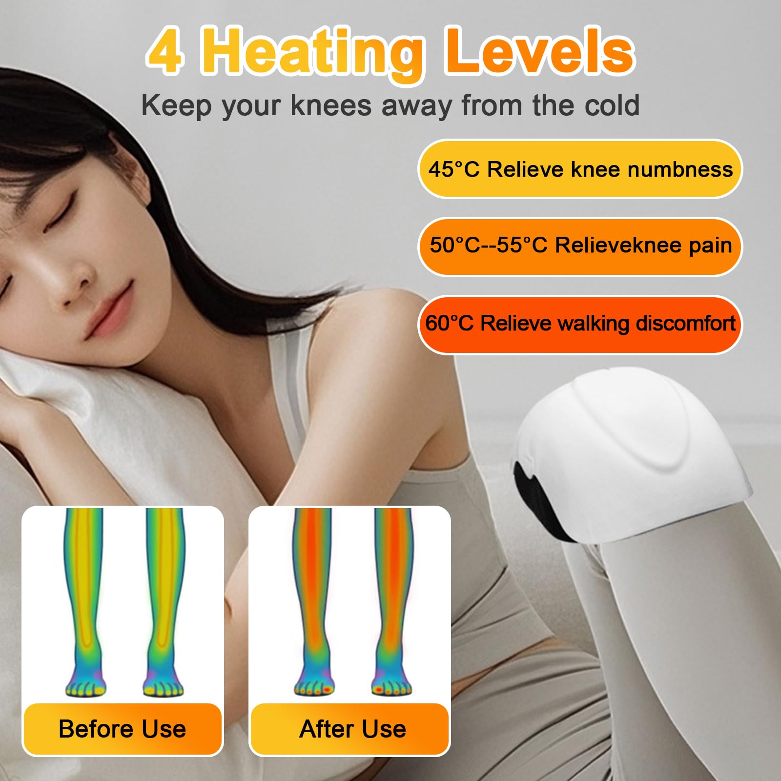 Knie Massagegerät Schnurloses, Infrarot Wärme Knie Massagegerät mit Vibrationsmassage Infrarot, 4 Heizstufen, 4 Vibrationsstärken, LCD Touch bei Arthritis, Schwellungen, Steifheit, Muskelverletzung