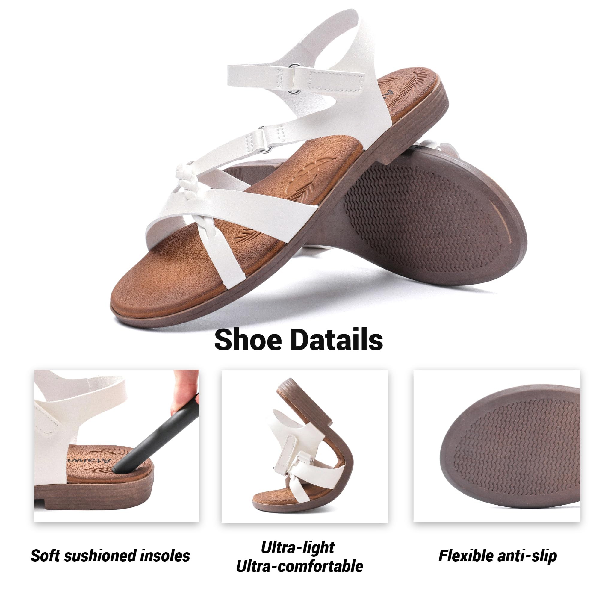Sandales plates pour femmes Slip-on confortable avec sangle à la cheville bout ouvert été