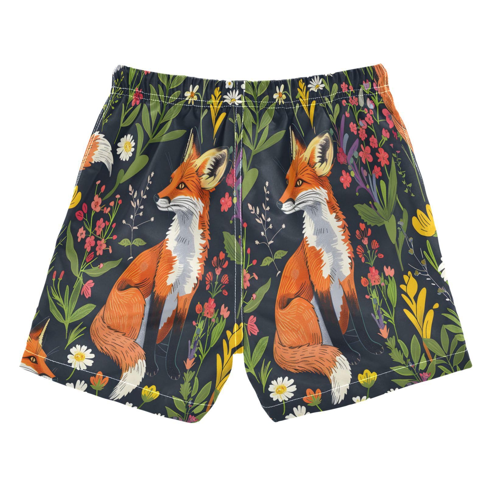 Boys Swim Trunks Toddler Swim Shorts Little Boys Swimwear Fox and Piant Flower Bathing Suit Swimsuit