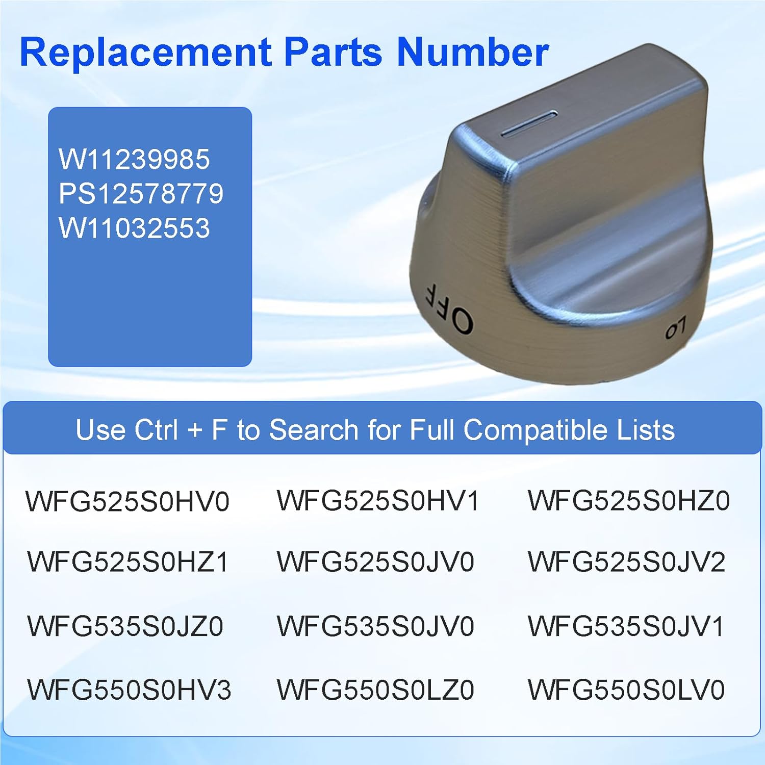 5Pcs W11239985 Knob Replacement for Whirlpool, Fit WFG525S0HZ1 WFG525S0HZ0 WFG525S0JV0 etc