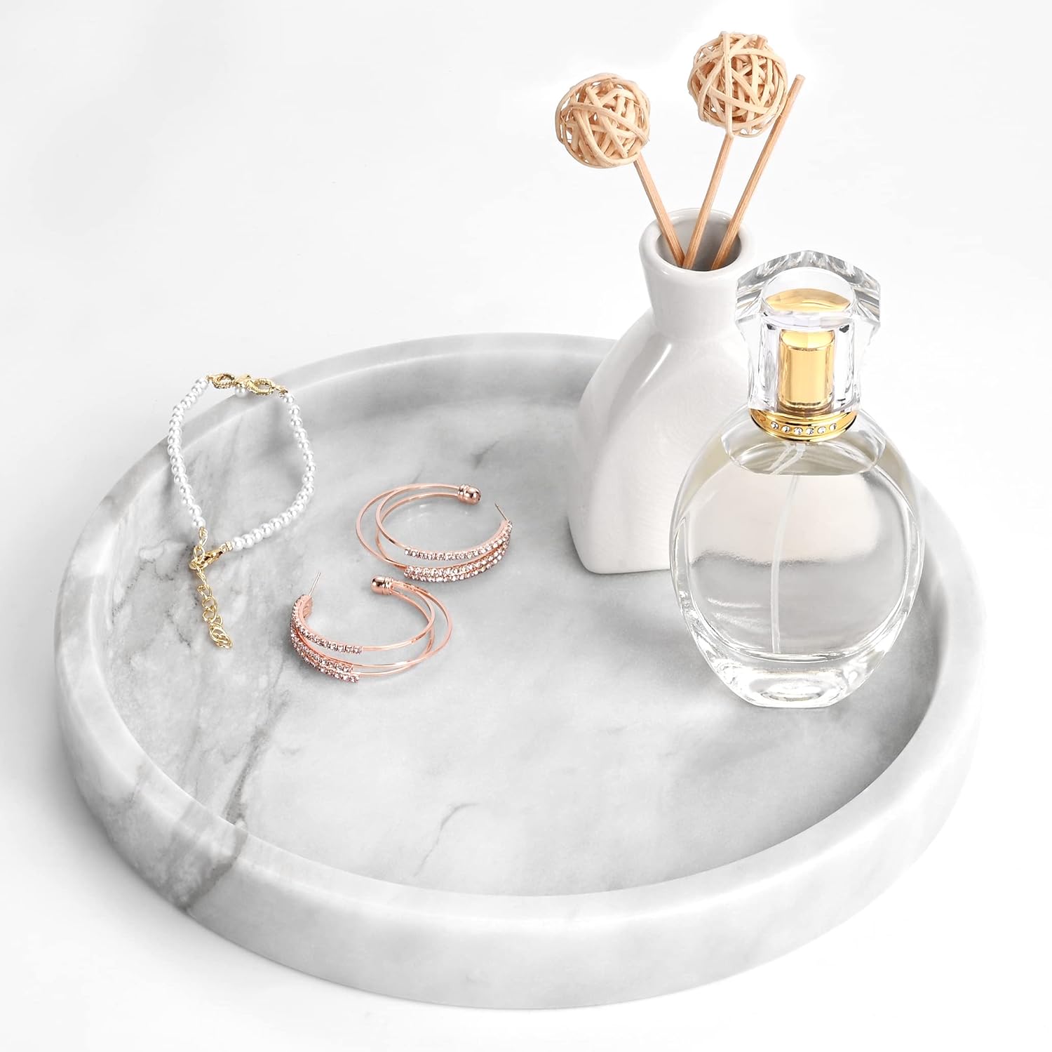 Natural Marble Round Vanity Tray 10", Decorative Tray for