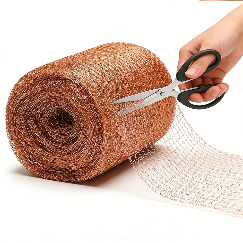 Copper Mesh,15M Fine Copper Wire Mesh Roll with Scissors,Pure Copper Mesh Slug Repellent UK, Pure Copper Wire Tape for Mouse Hole Filler, Snail Rat Slug Repellent, Indoors & Outdoors Pest Control