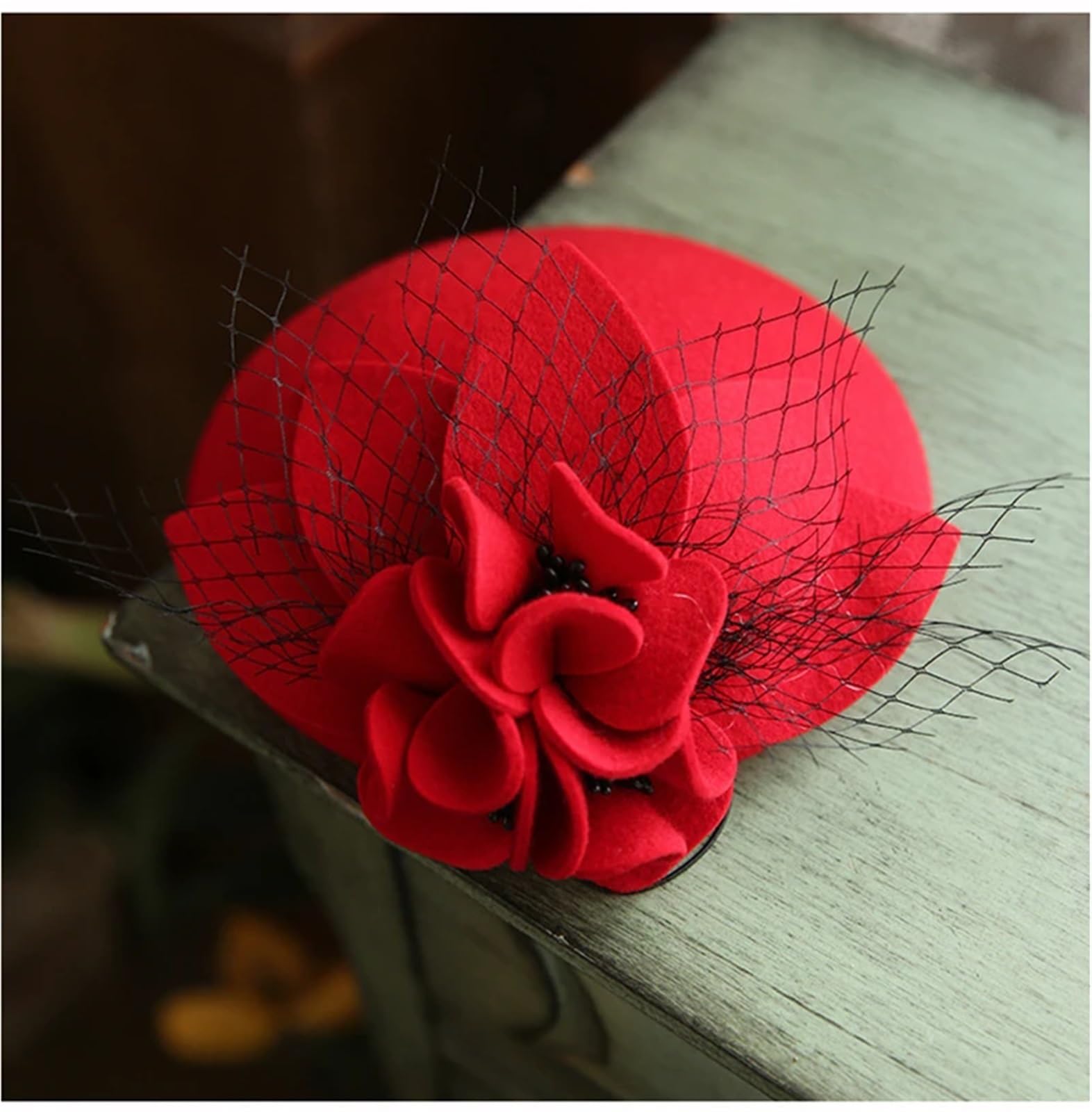 Women Wool Hat, Photography Fascinator Flower Hat，Ladies’ Cocktail Tea Party Headwear for Autumn Winter