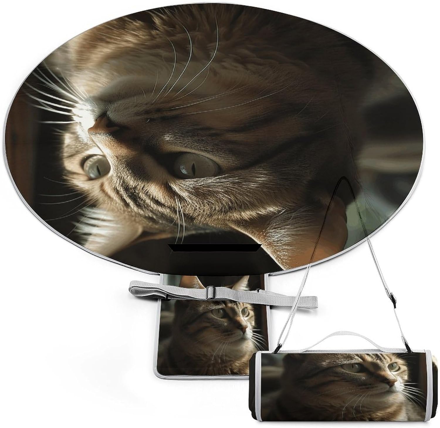 Picnic Blankets,Tabby Cat Print Picnic Mat,Portable Picnic Blanket,Foldable Compact Beach Blanket for Camping,Park,Travel