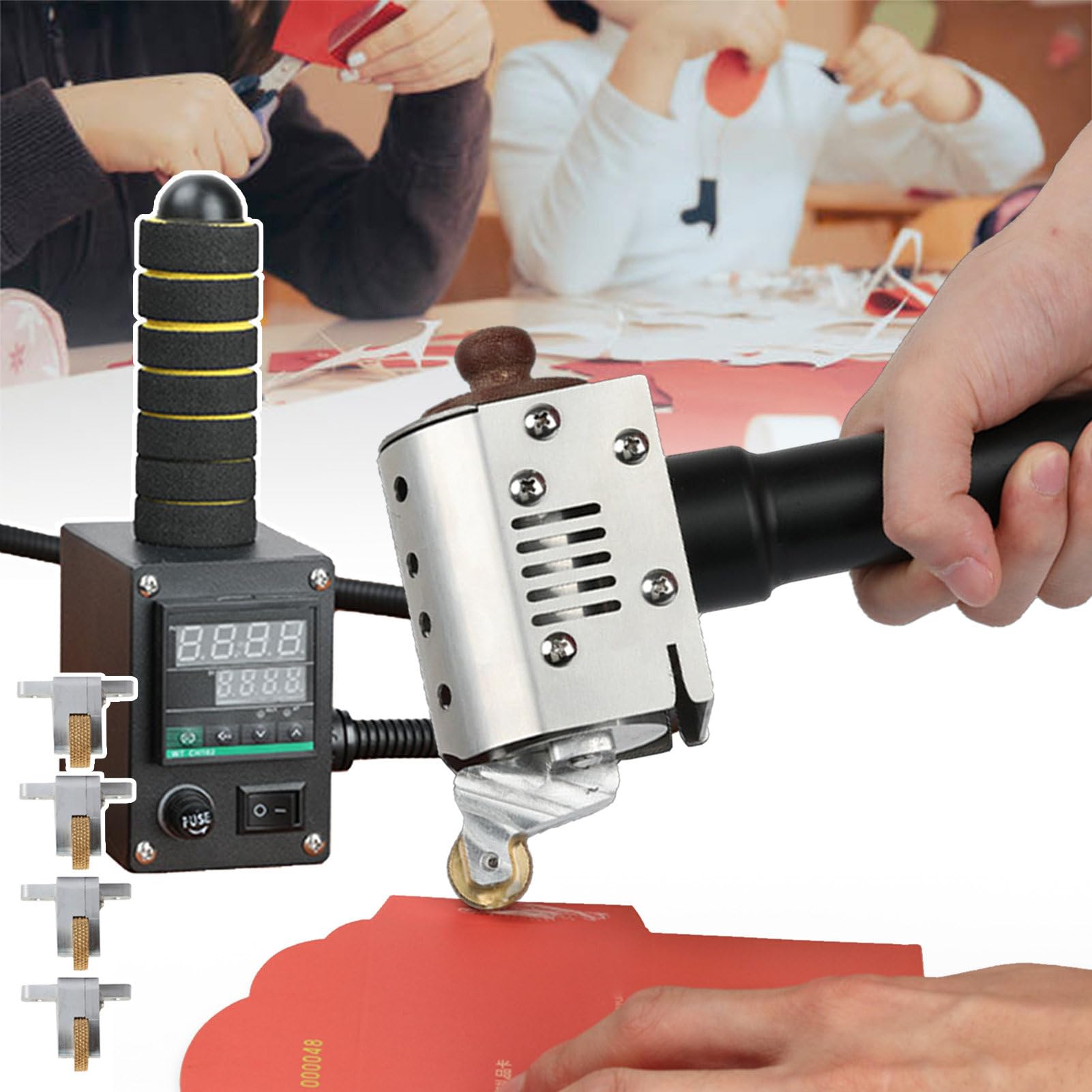 Portable Hot Melt Glue Roller Machine,150w adhesives Glue Dispenser for Packaging/DIY Crafts,with 4 sized glue rollers,Adjustable Temperature (50ml)