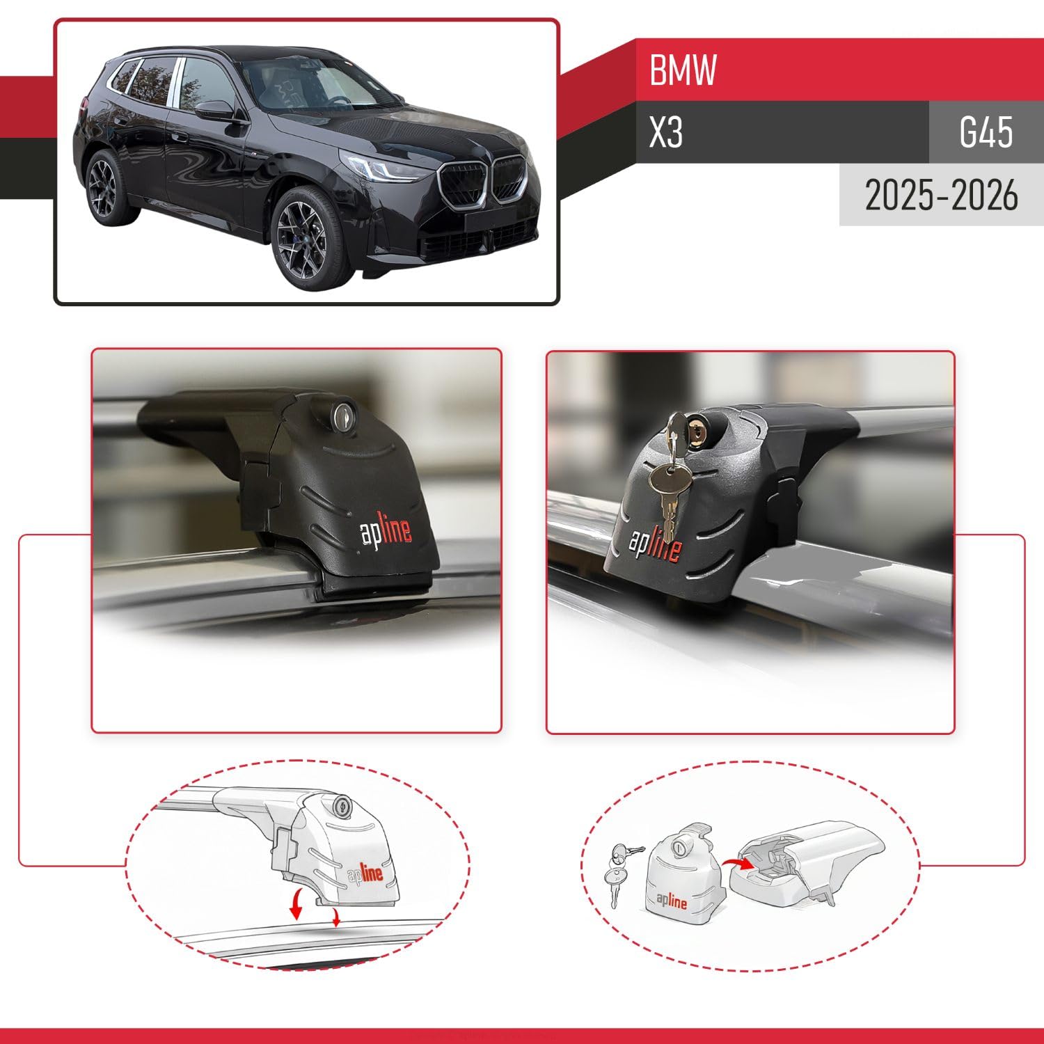 Compatibile con BMW X3 (G45) 2025-2026 Modello ACE-2 Barre Tetto Portapacchi Auto Barre Portatutto Grigio Alluminio 2 Barre