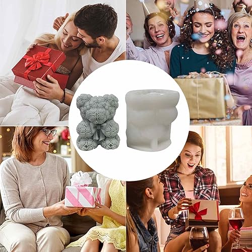 Miniatura 2 de Moldes de silicona de oso de rosas 3D, molde de vela de aromaterapia para el día de San Valentín, boda, oso de rosa, exhibición de ventana,