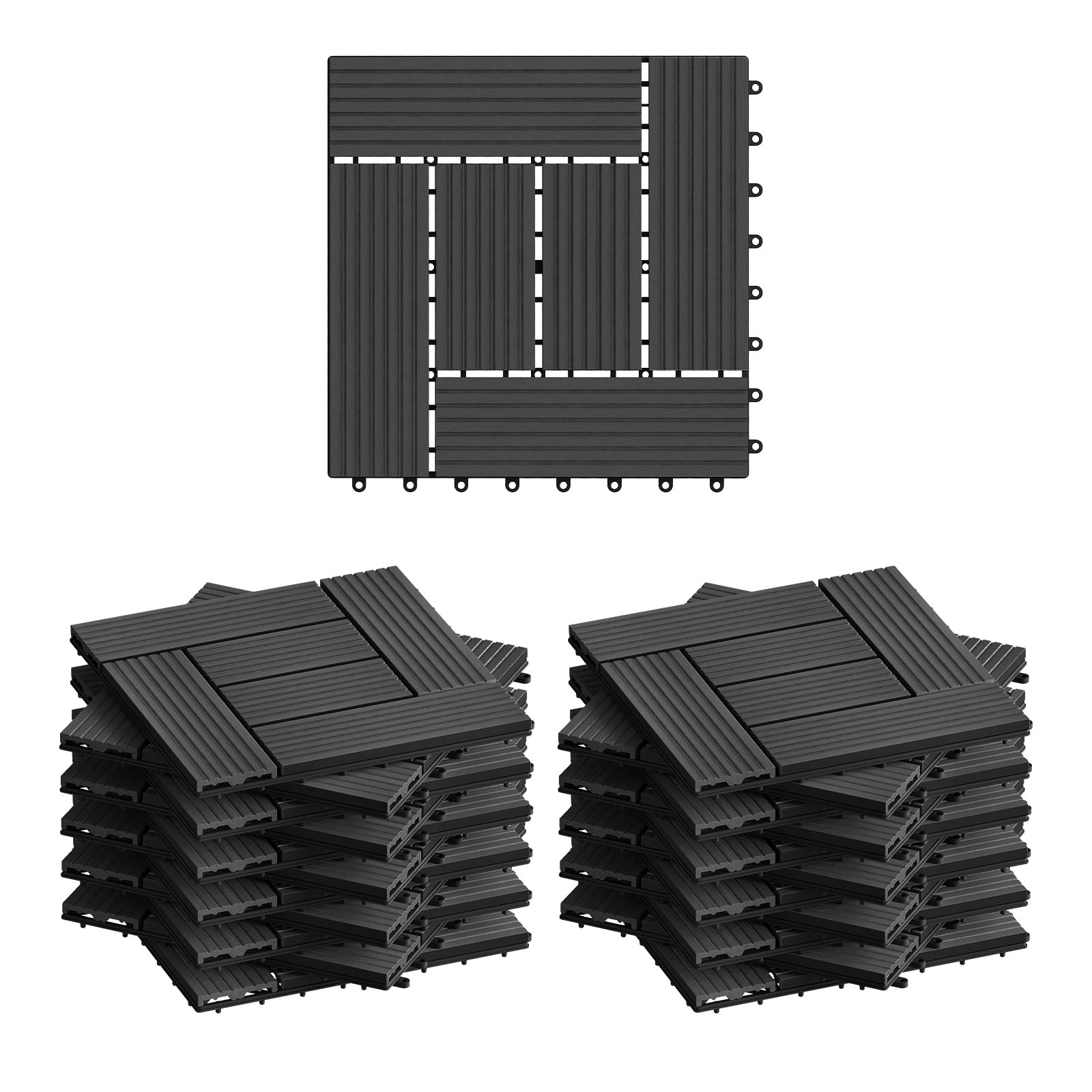 WOLTU 22 pièces Carrelage de sol Dalle WPC 30x30cm pour jardin terrasse extèrieur fixation plug-in, Anthracite 2 m²