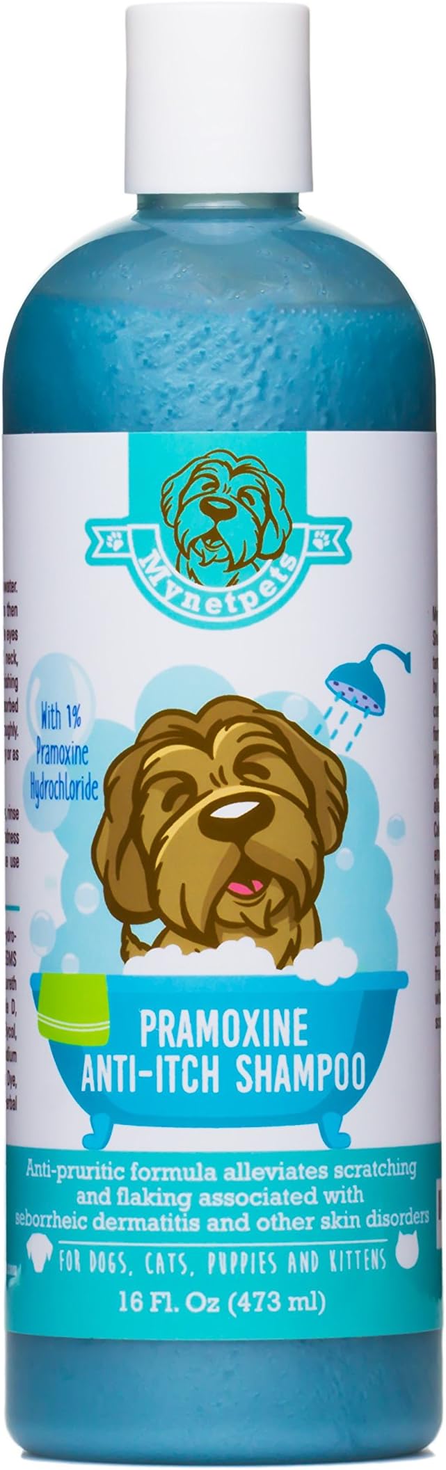 Mynetpets Pramoxine Anti-Itch Dog Shampoo for Dogs and Cats, 16-Ounce. Alleviates Scratching and Flaking Caused by Seborrhea Dermatitis and Other Skin Disorders