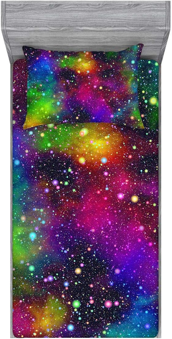 Galaxy Fitted Sheet Set Rainbow Space Sheet Set for Girls and Boys Twin Bed 2PCS 1 Deep Pocket Sheets with 1 Pillowcases Wrinkle Free Microfiber(16,Twin)