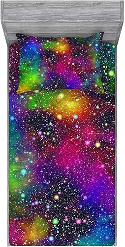 Juego de sábanas bajeras de galaxia para niñas y niños, 2 piezas, 1 sábana de bolsillo profundo con 1 funda de almohada de microfibra sin arrugas