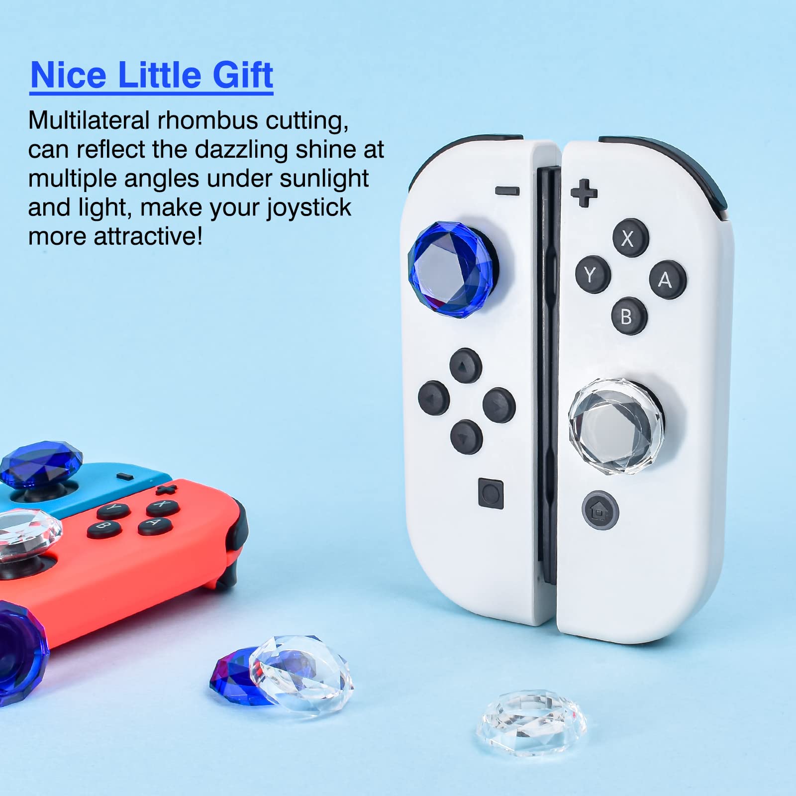 DLseego Daumenkappe, kompatibel mit Nintendo Switch/Switch OLED, Analog, 3D, hart für Switch Lite Konsole, transparent + blau (4 Stück)