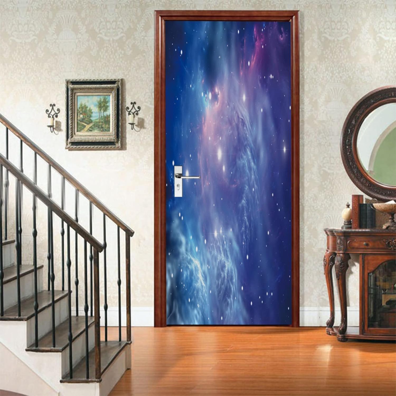 Adesivi Per Porte 3D 2 Pezzi 77x200 Cm - Effetto Dipinto A Olio Con Cielo Stellato - Adesivi Murali Autoadesivi E Impermeabili Per Porte Interne, Camera, Scuola O Ristorante