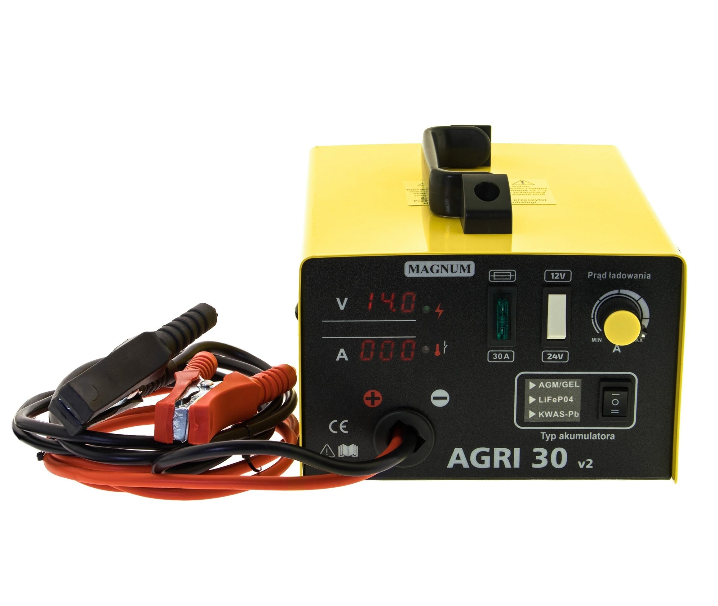 Magnum AGRI 30 V2 - Caricabatterie professionale intelligente per AGM, gel, LiFePO4 & Wet con voltmetro e modalità di salvataggio