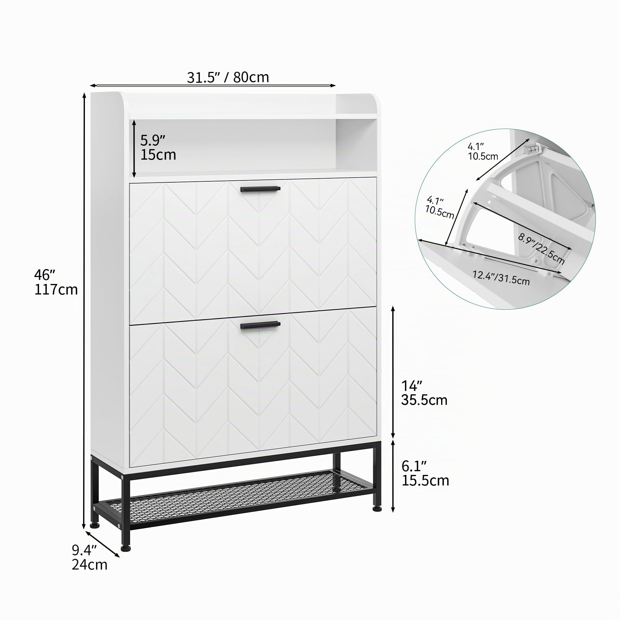 YITAHOME Armarios para Zapatos con 2 cajones abatibles, Gabinete de Zapatero Independiente con estantes Abiertos y Patas de Metal, Mueble Zapatero para Sala de Estar, Entrada y Pasillo