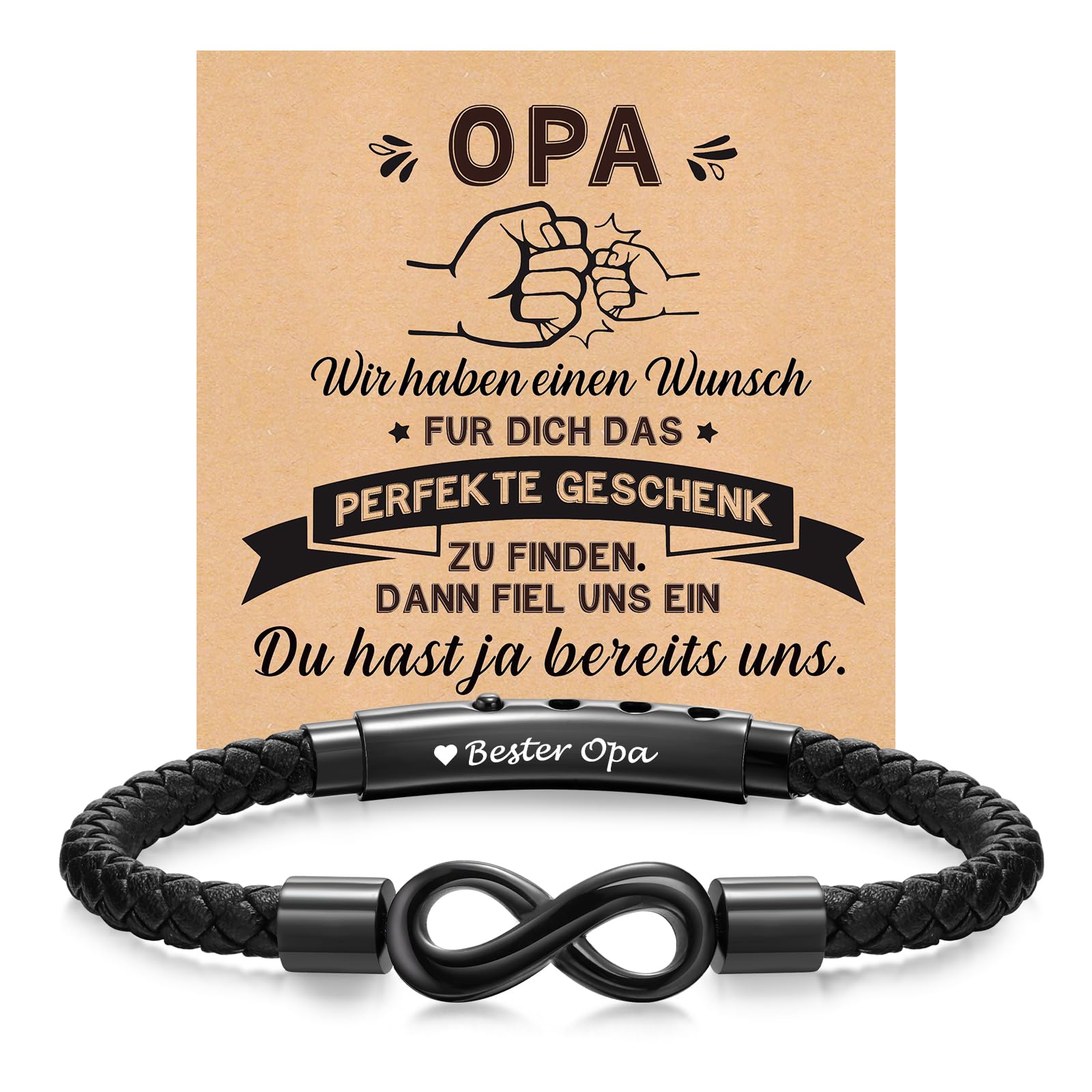 XUANPAI Vatertagsgeschenk für Papa Armband Herren - Lederarmband Unendlichkeitszeichen mit Gravur Bester Papa Opa Männer Ich Liebe Dich Geschenke für Mann Ehemann zum Geburtstag Jahrestag