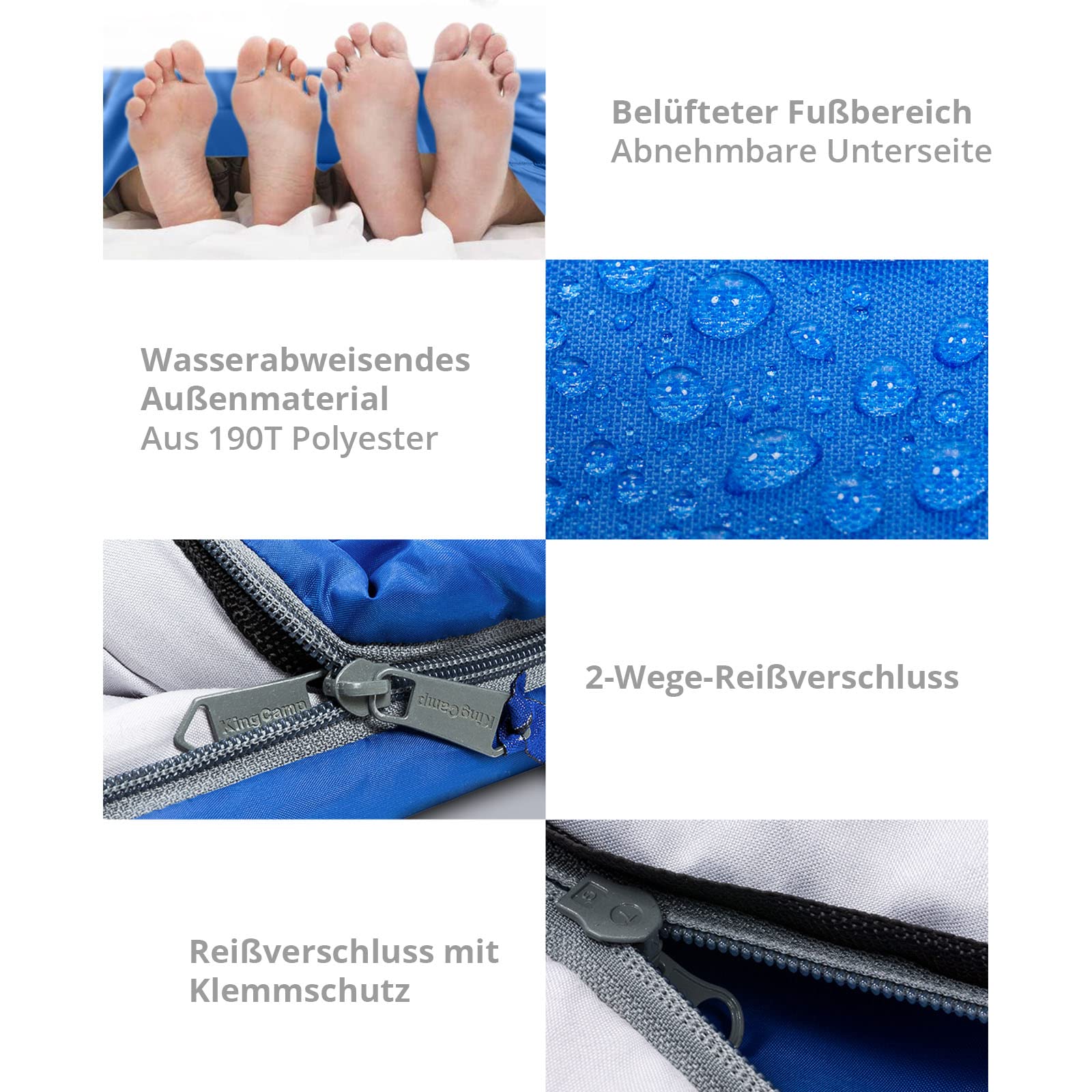 KingCamp Oxygen 250 D Sac de couchage double pour 2 personnes XL long -3 °C Bleu ciel