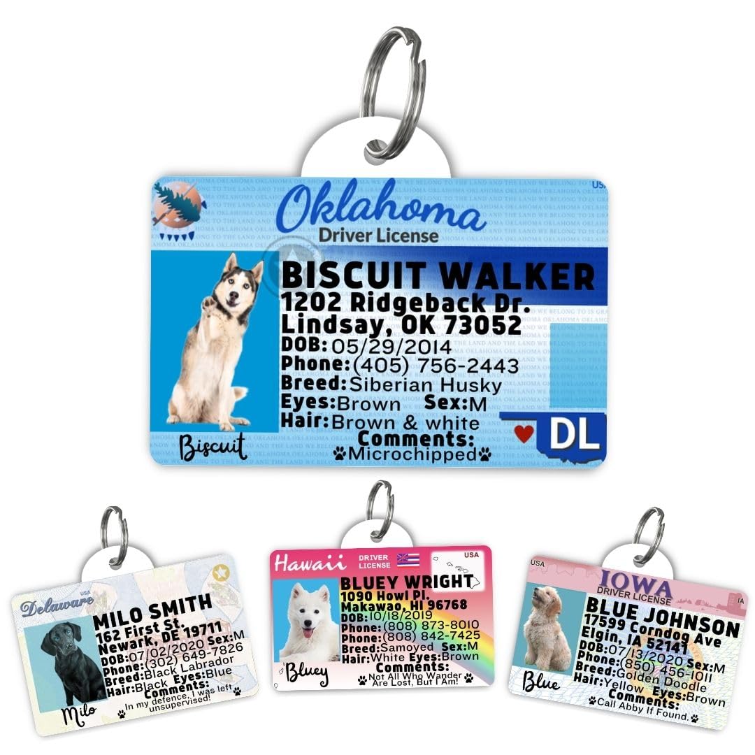Oklahoma Driver License Custom Dog Tag for Pets and Wallet Card - Dog Tags for Dogs - Dog ID Tag - Personalized Dog ID Tags - Pet ID Tags for Cats - Personalized Pet ID Tags (Oklahoma, Tag)