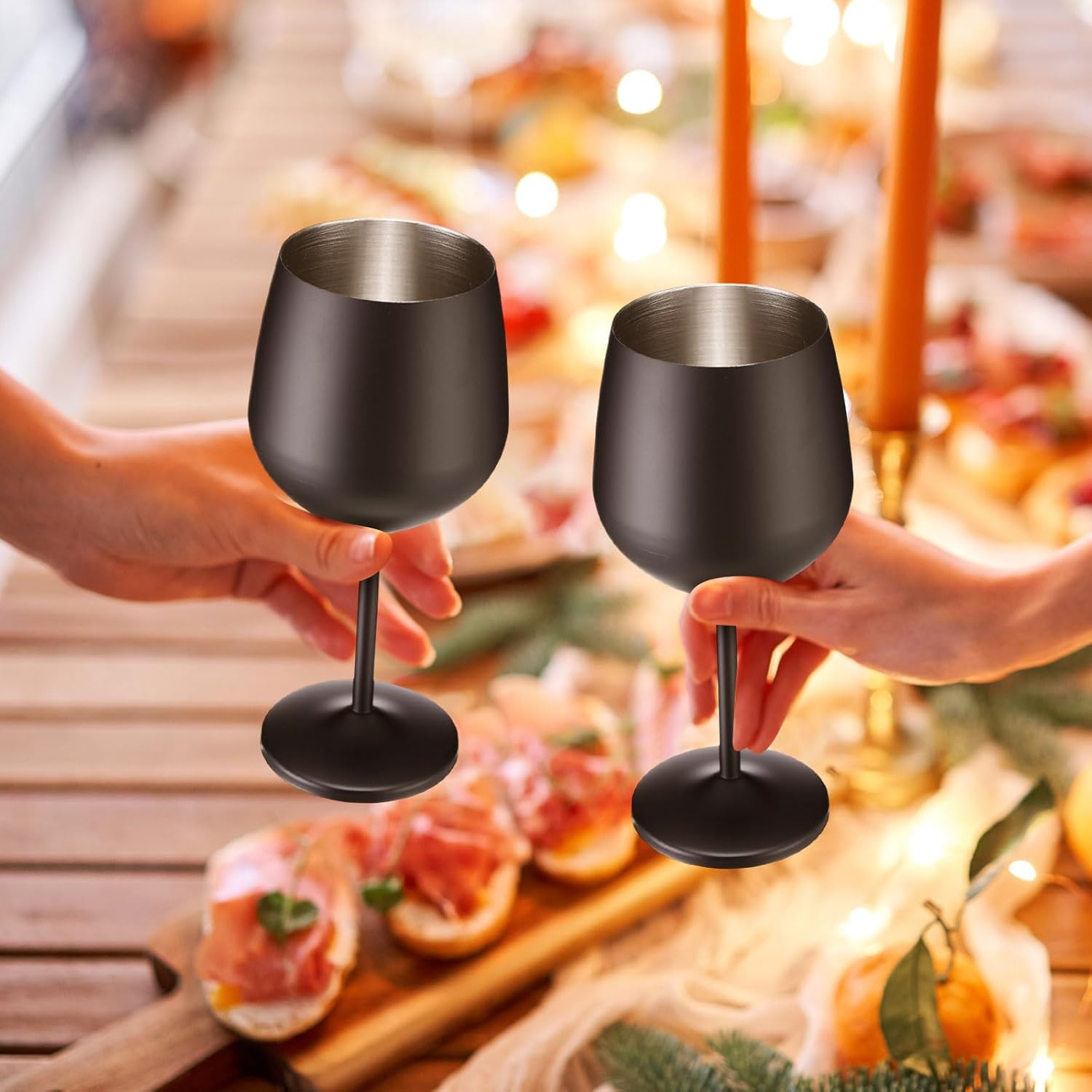 Zopeal 2 Set Stainless Steel Wine Glasses 18 oz Stainless Steel Stem Wine Goblets Unbreakable Metal Cups for Outdoor Camping Travel Picnic Christmas Party Wedding Anniversary Birthday Event (Black) - Image 6