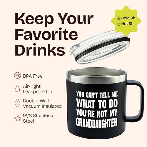 Miniatura 7 de KLUBI You Can't Tell Me What To Do You're Not My Granddaughter - Regalos de cumpleaños para abuelo de 14 onzas para abuelo, regalo para abuelo, el