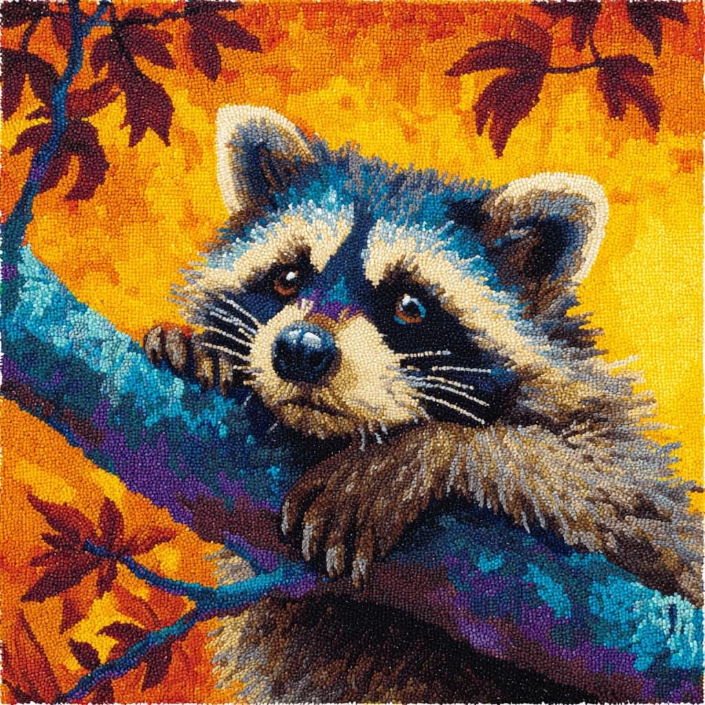 Henypt Latch Hook Pillow Kit,Latch Hook Kits, Raccoon