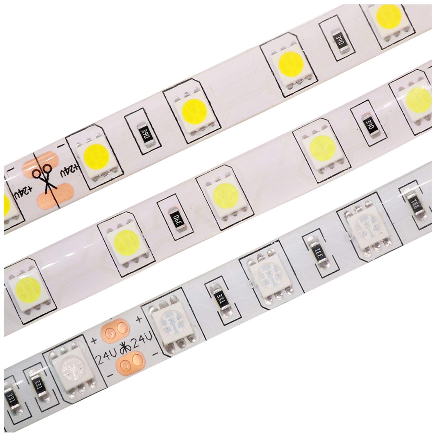 Gql Blue 5M Flexible Led Strip Light Dc 24V 5050 300Leds, Ip65 Waterproof, Self-Adhesive Tape Home Kitchen Bar Cabinet Decoration Rope Light