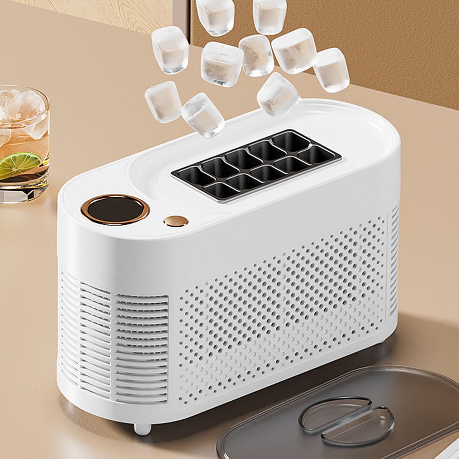 banapoy Máquina Hacer Hielo en Encimera, 10 Cubitos Hielo 15 Minutos Mini Máquina Automática Portátil para Hogar, Camping, Oficina, Bar, Fiesta, Coche, Cócteles, Bebidas (Enchufe de la UE)