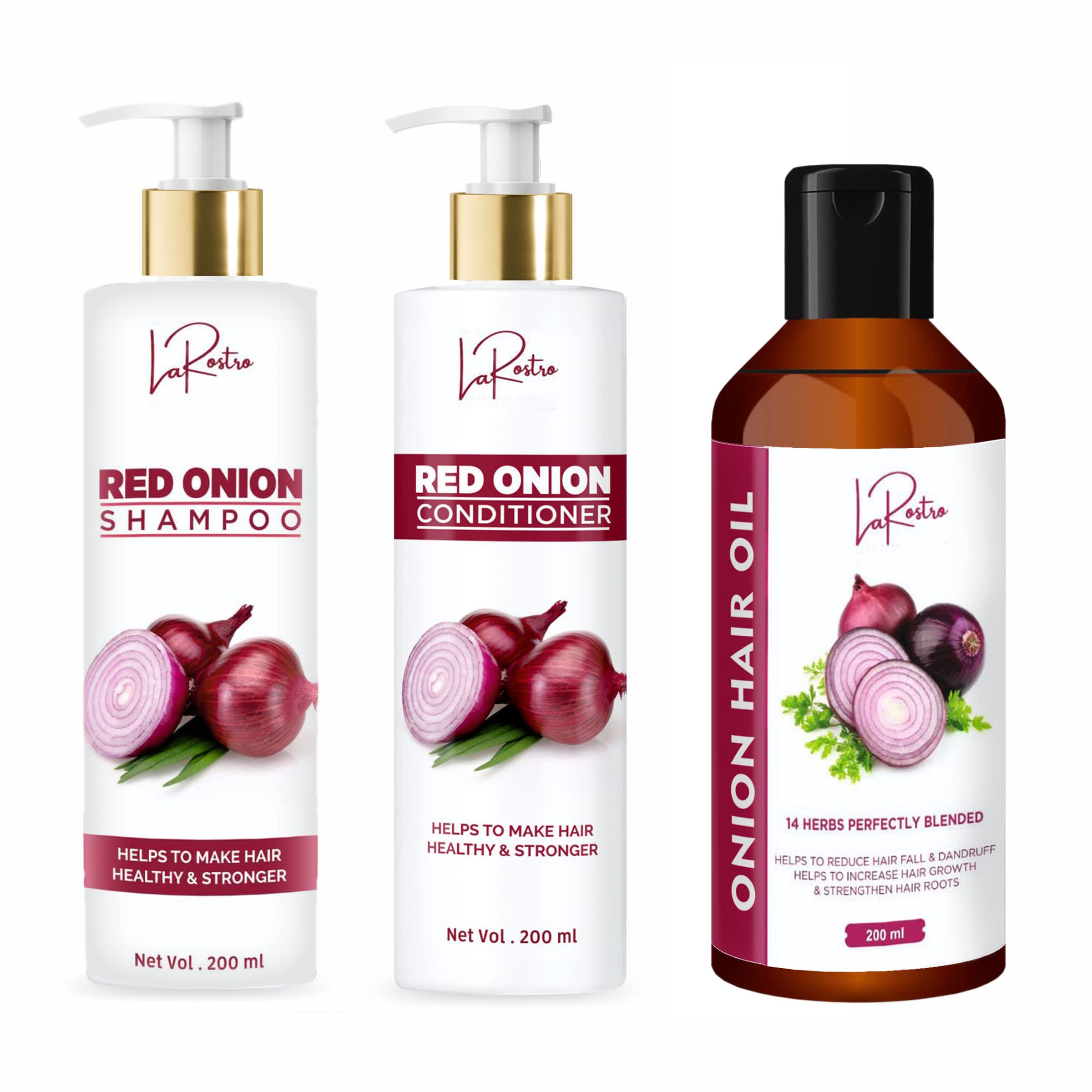 La Rostro Combo of Red Onion Shampoo - 200ml, Red Onion Conditioner - 200ml and Onion Hair Oil - 200ml-image-10