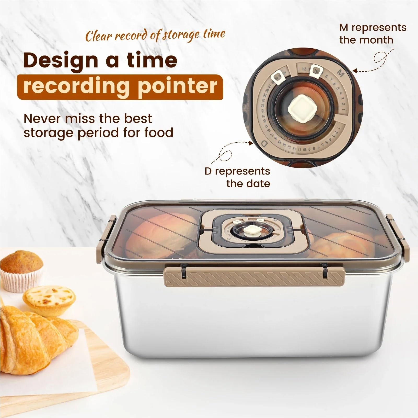 Scatola for pane in acciaio inossidabile da 5,8 litri con maniglia Registrazione del tempo Contenitori sigillati for alimenti Contenitore for pranzo cucina a buffet per Pane
