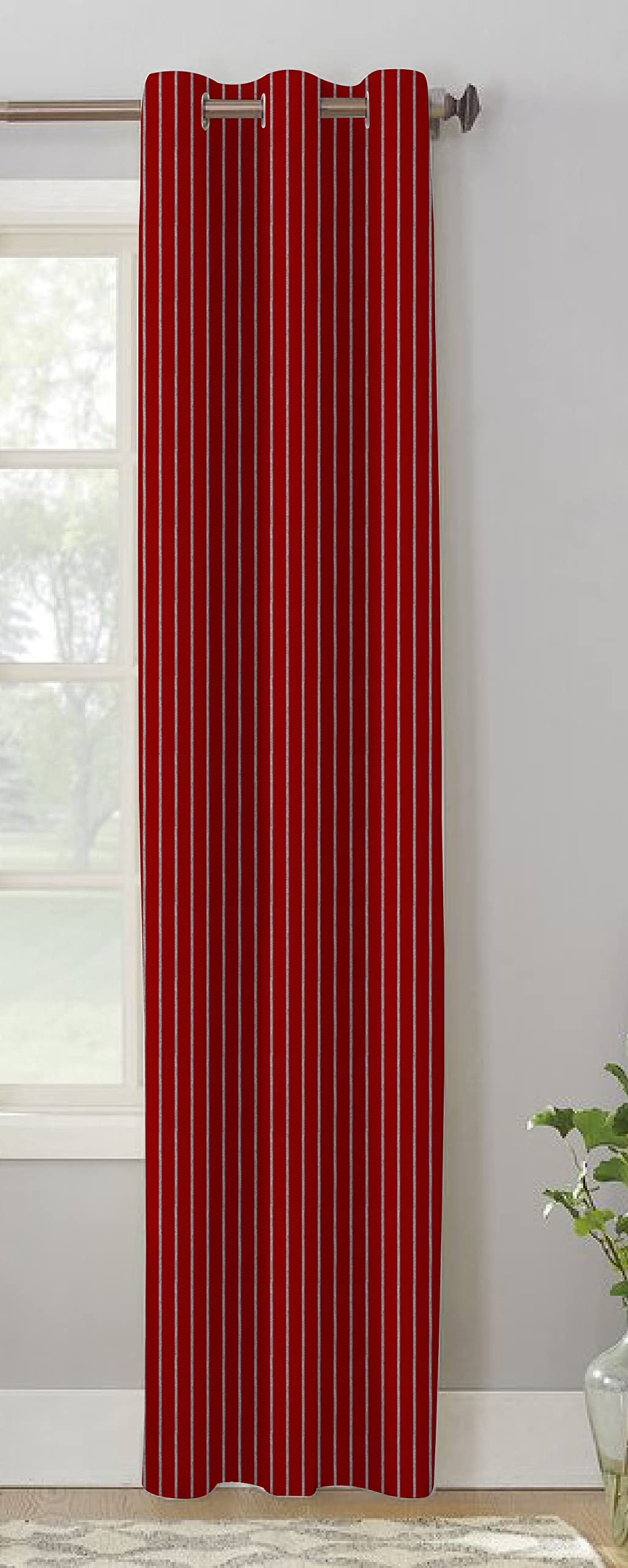 AIRWILL, Cotton Pin Stripe Red Designed Striped Pattern Door - 4x7ft Curtains - (Pack of 1 pc) - Red-image-44