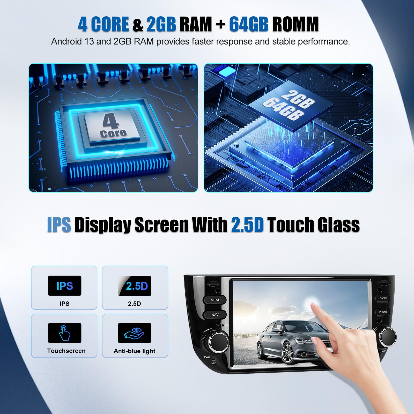 SIXWIN 2+64G Android 13 per Fiat Punto Evo 2012-2016 e Linea 2012-2015 con CarPlay/Android Auto/Mirror Link,6.2 Pollici TouchScreen Schermo Navigatore WiFi RDS FM Bluetooth
