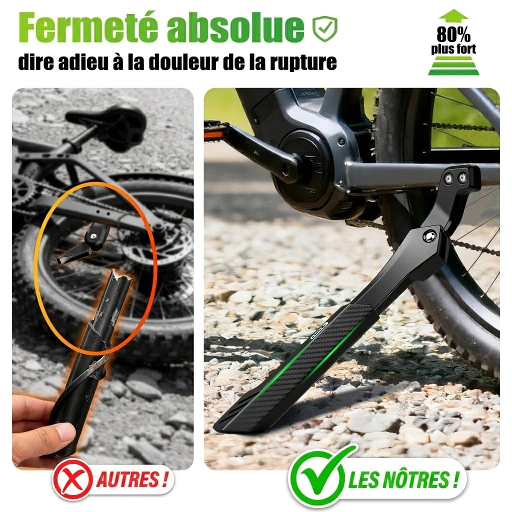 RBRL Support de vélo pour vélo électrique (Roue arrière) - avec 2 Trous de 18 mm, capacité de Charge de 85 kg, béquille latérale en Aluminium Ultra-Stable pour Roues de 26 à 29 Pouces
