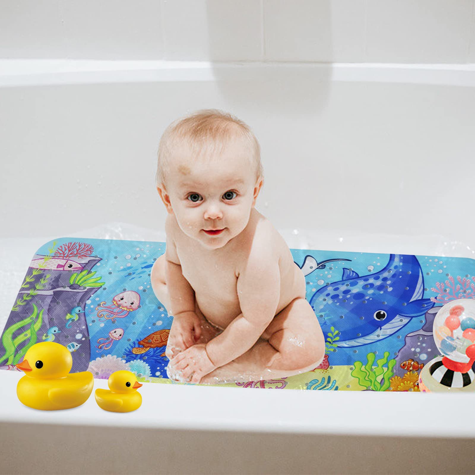 Tapis De Baignoire Antidérapant Bébé 100x40cm Licorne - 200 Ventouses, Lavable En Machine