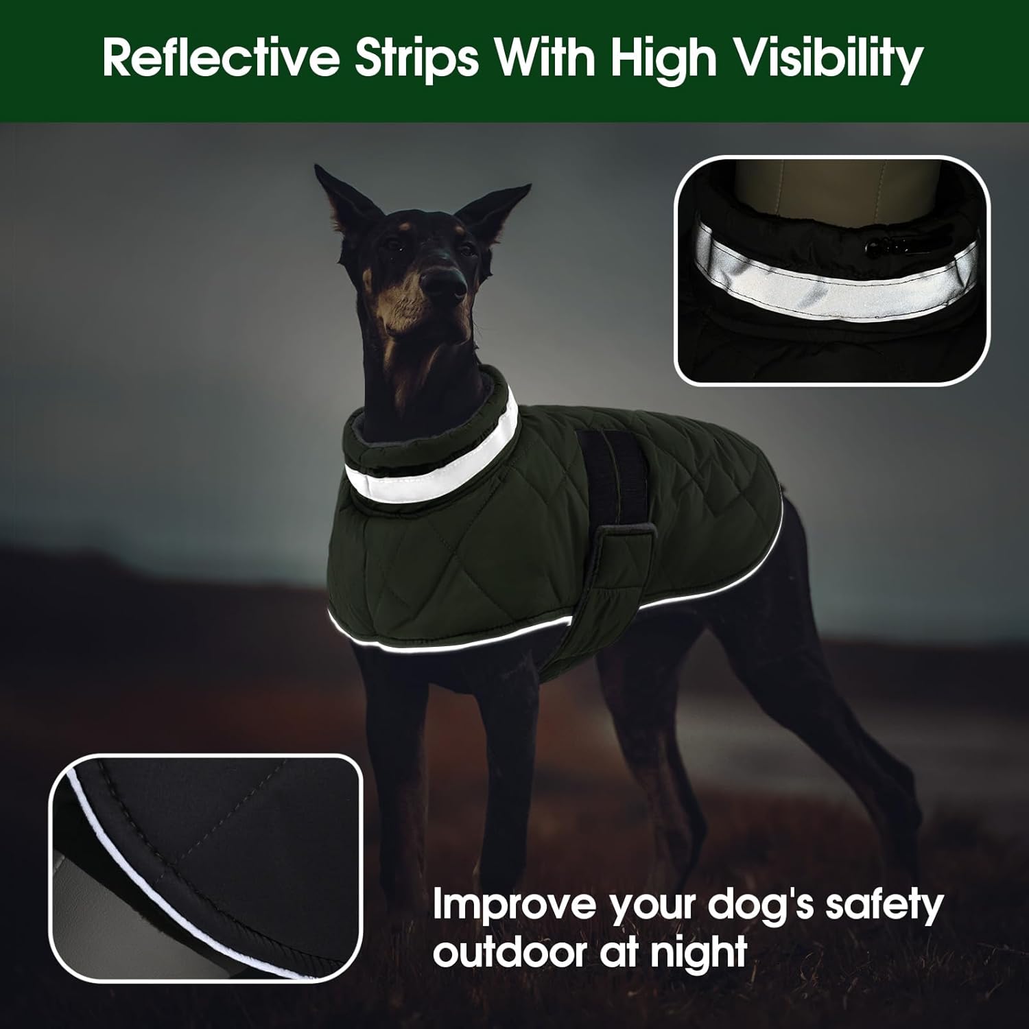 KAMA BRIDAL Dog Winter Coat Warm Padded Puppy Jacket Windproof Water Resistant Clothes for Small Medium Large Pets Christmas Sweater Outfit Vest(Green, XS)